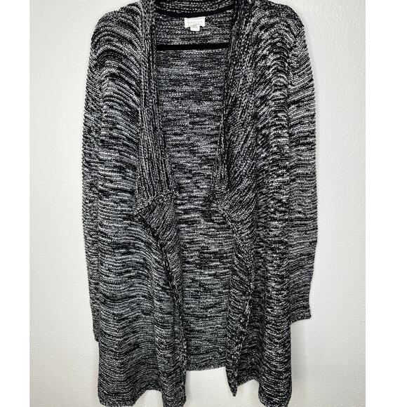 Caslon Black & White Burled Long Sleeve Long Line Cardigan Sweater S - Picture 3 of 11